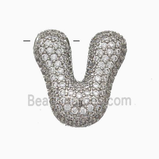 Copper Letter-V Pendant Pave Zirconia Platinum Plated