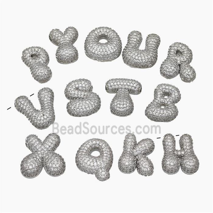 Copper Alphabet Pendant Pave Zirconia Mixd Letters Platinum Plated