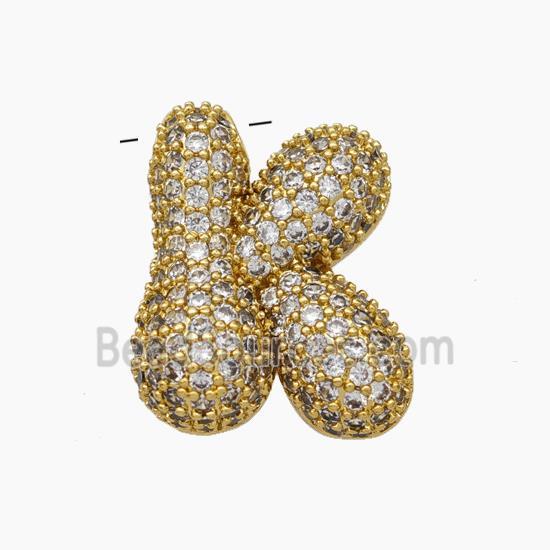 Copper Letter-K Pendant Pave Zirconia Gold Plated