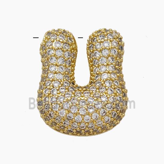 Copper Letter-U Pendant Pave Zirconia Gold Plated