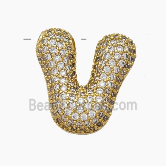 Copper Letter-V Pendant Pave Zirconia Gold Plated