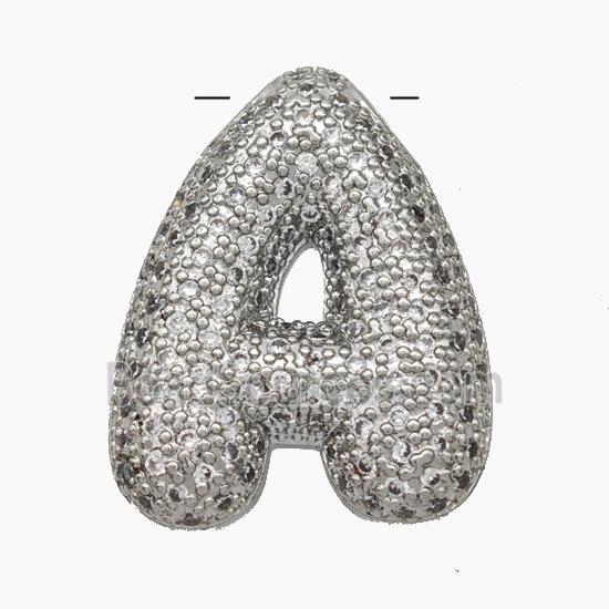 Copper Letter-A Pendant Pave Zirconia Platinum Plated