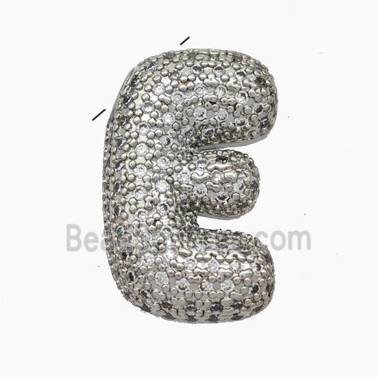 Copper Letter-E Pendant Pave Zirconia Platinum Plated