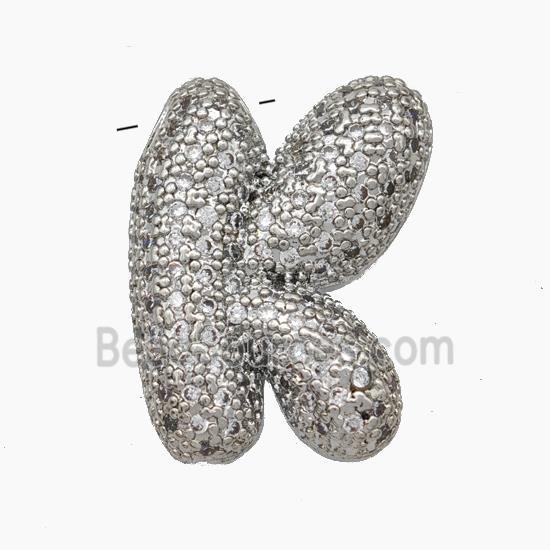 Copper Letter-K Pendant Pave Zirconia Platinum Plated