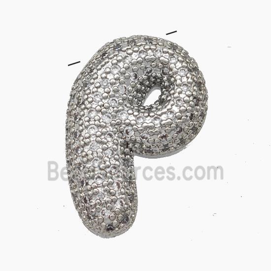 Copper Letter-P Pendant Pave Zirconia Platinum Plated