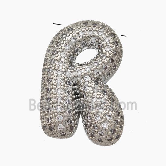 Copper Letter-R Pendant Pave Zirconia Platinum Plated