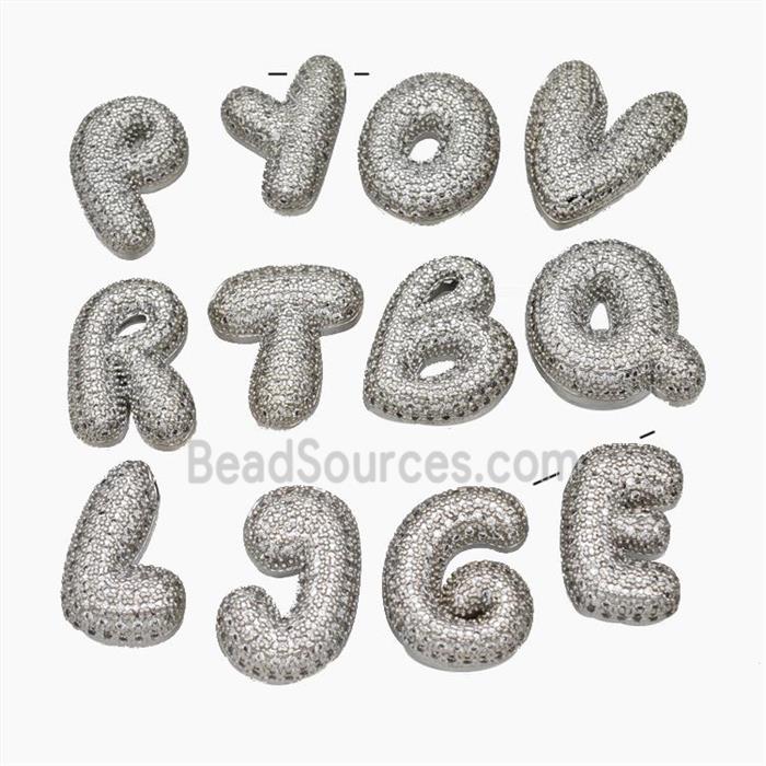 Copper Alphabet Pendant Pave Zirconia Mixed Letters Platinum Plated