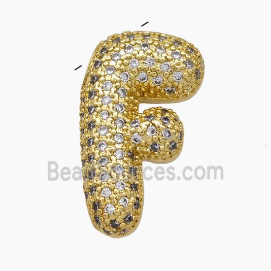 Copper Letter-F Pendant Pave Zirconia Gold Plated