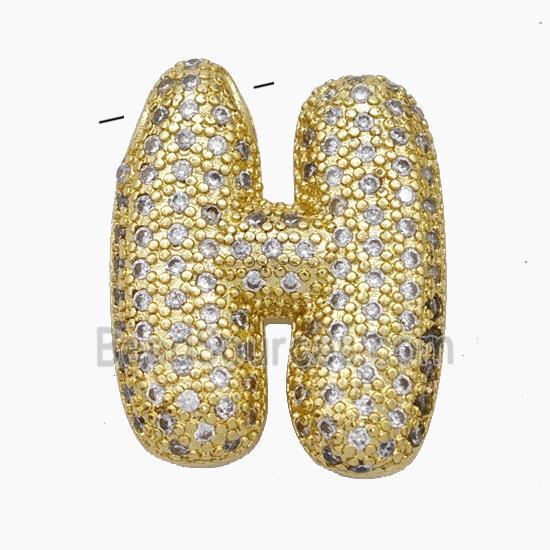 Copper Letter-H Pendant Pave Zirconia Gold Plated