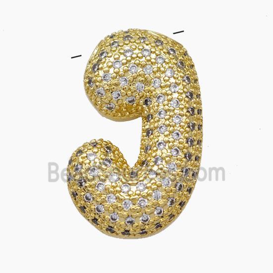 Copper Letter-J Pendant Pave Zirconia Gold Plated