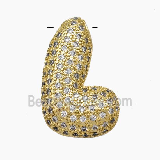 Copper Letter-L Pendant Pave Zirconia Gold Plated