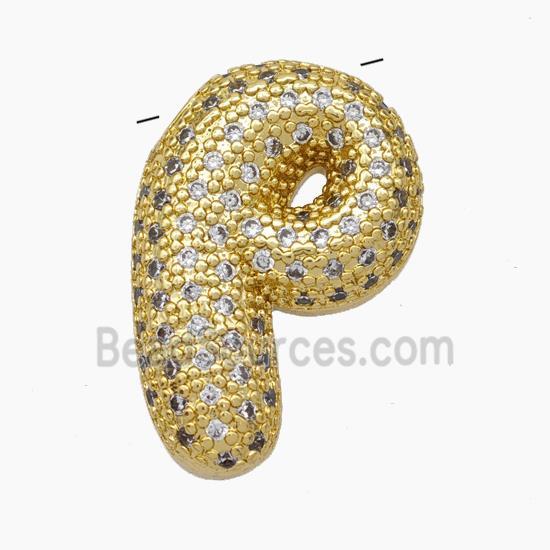 Copper Letter-P Pendant Pave Zirconia Gold Plated
