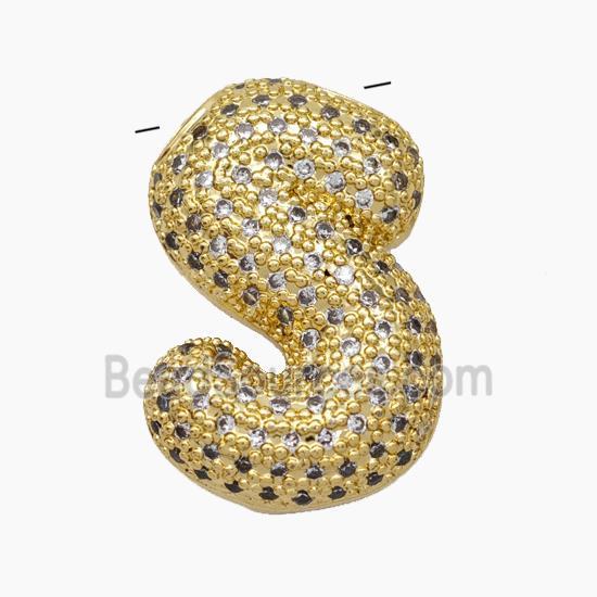 Copper Letter-S Pendant Pave Zirconia Gold Plated
