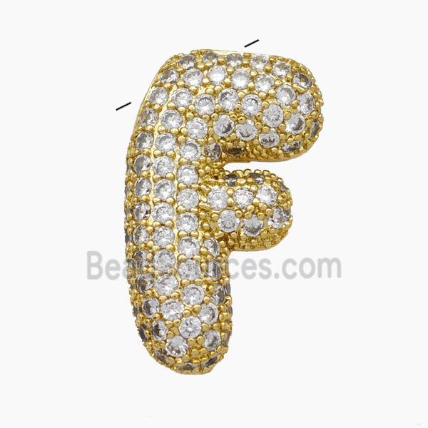 Copper Letter-F Pendant Pave Zirconia Gold Plated