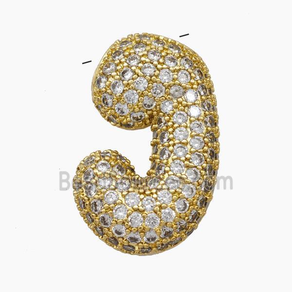 Copper Letter-J Pendant Pave Zirconia Gold Plated