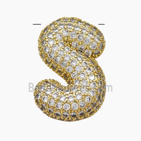 Copper Letter-S Pendant Pave Zirconia Gold Plated