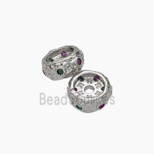 Copper Rondelle Beads Pave Zirconia Platinum Plated