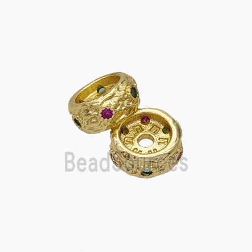 Copper Rondelle Beads Pave Zirconia Gold Plated