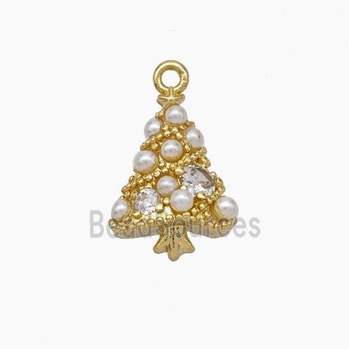 Christmas Tree Charms Copper Pendant Pave Pearlized Resin Gold Plated