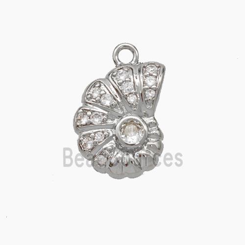Spiral Shell Charms Copper Pendant Pave Zirconia Platinum Plated