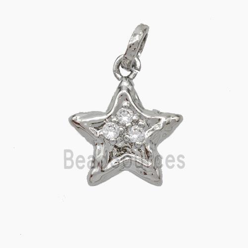 Copper Star Pendant Micropave Zirconia Hammered Platinum Plated