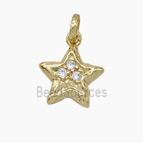 Copper Star Pendant Micropave Zirconia Hammered Gold Plated