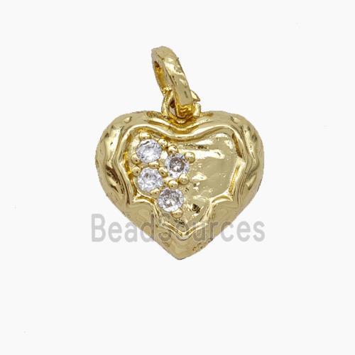 Copper Heart Pendant Micropave Zirconia Hammered Gold Plated