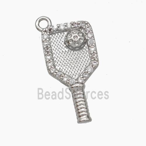 Copper Key Pendant Pave Zirconia Platinum Plated