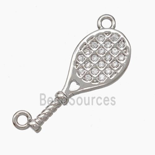 Copper Tennis Rackets Pendant Micropave Zirconia 2loops Sports Platinum Plated