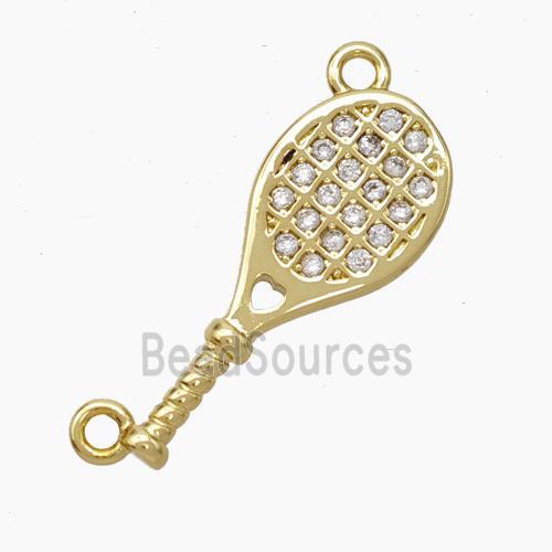 Copper Tennis Rackets Pendant Micropave Zirconia 2loops Sports Gold Plated