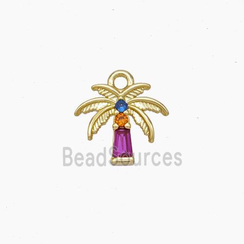 Copper Coconut Tree Charms Pendant Micropave Zirconia Palm Gold Plated