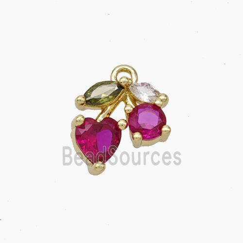 Copper Cherry Charms Pendant Micropave Zirconia Gold Plated