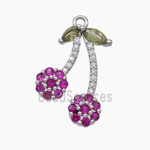 Copper Cherry Charms Pendant Micropave Zirconia Platinum Plated