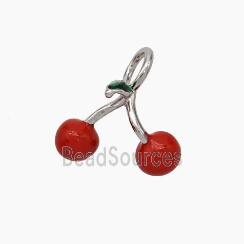 Copper Cherry Charms Pendant Red Enamel Platinum Plated