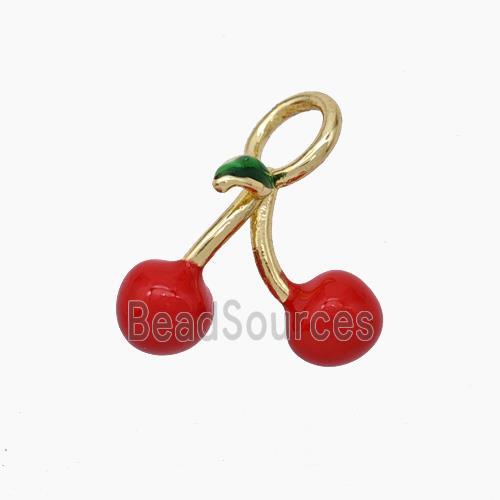 Copper Cherry Charms Pendant Red Enamel Gold Plated