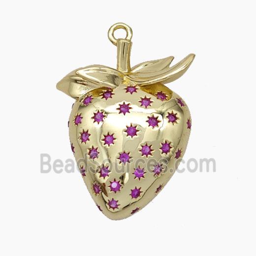 Copper Strawberry Charms Pendant Micropave Zirconia Gold Plated