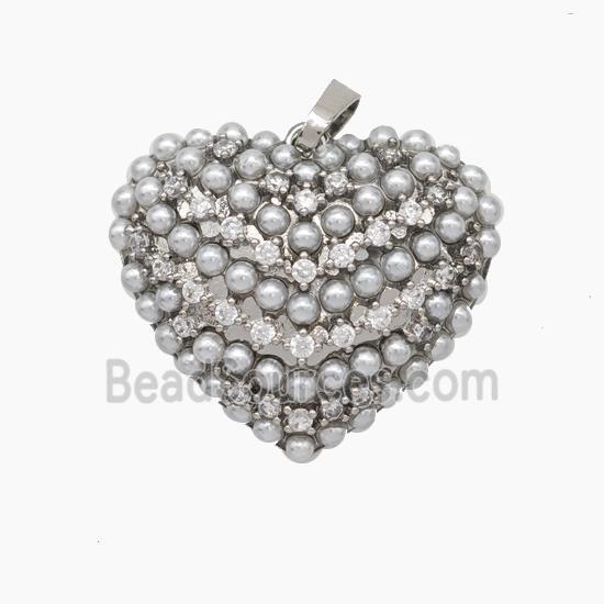 Copper Heart Pendant Micropave Pearlized Resin Zirconia Platinum Plated