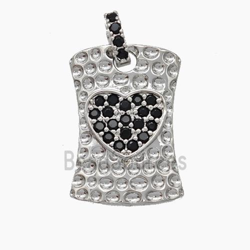 Copper Heart Pendant Pave Zirconia Rectangle Hammered Platinum Plated