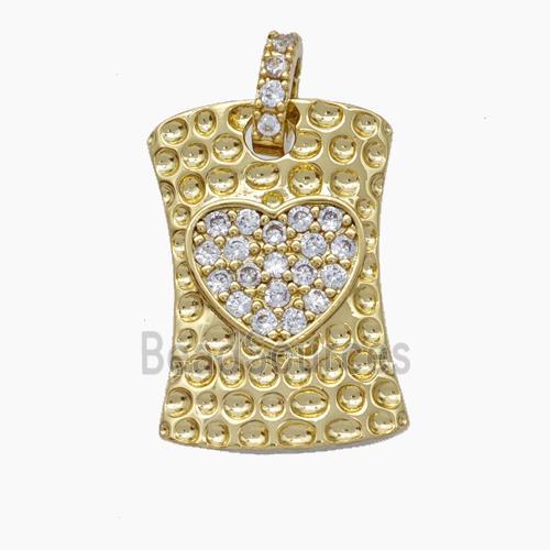Copper Heart Pendant Pave Zirconia Rectangle Hammered Gold Plated