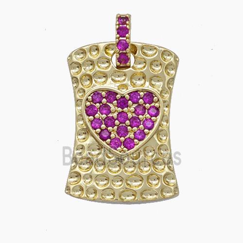 Copper Heart Pendant Pave Zirconia Rectangle Hammered Gold Plated