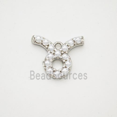 Copper Pendant Pave Pearlized Resin Zodiac Taurus Platinum Plated