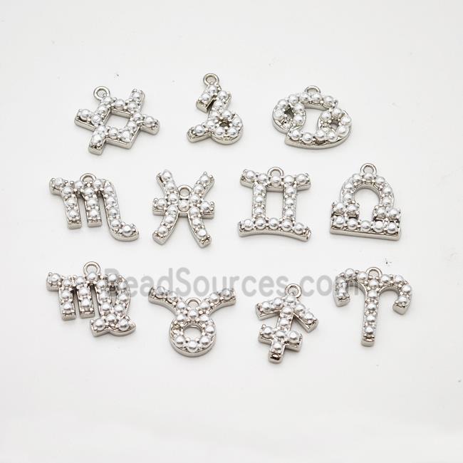 Copper Pendant Pave Pearlized Resin Zodiac Sign Platinum Plated Mixed