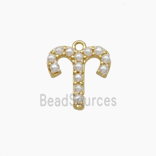 Copper Pendant Pave Pearlized Resin Zodiac Aries Gold Plated