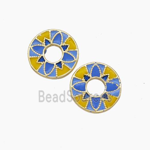 Copper Flower Spacer Beads Yellow Blue Painted Gold Plated