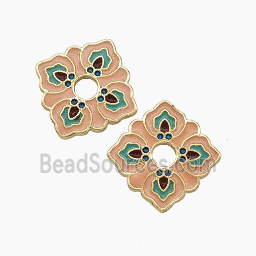 Copper Flower Spacer Beads Peach Painted Gold Plated