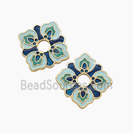 Copper Flower Spacer Beads Blue Painted Gold Plated