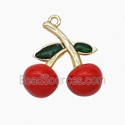 Copper Cherry Pendant Red Enamel Gold Plated