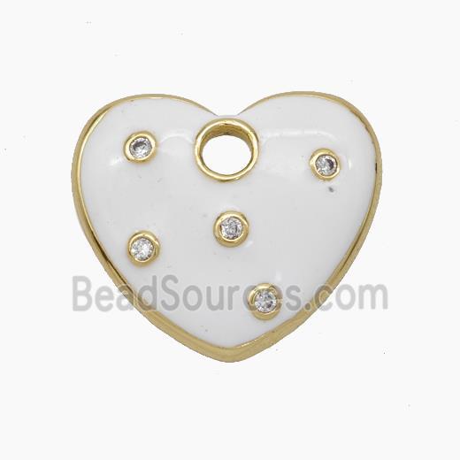 Copper Heart Pendant Pave Zirconia White Enamel Gold Plated