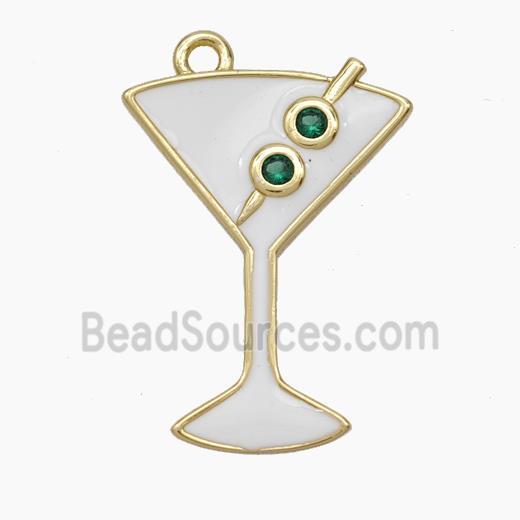 Cocktail Bottle Drink Cup Charms Copper Pendant Pave Zirconia White Enamel Gold Plated