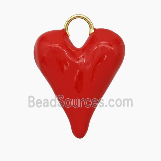 Copper Heart Pendant Red Enamel Gold Plated
